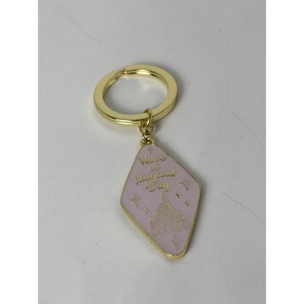Disney Have A Magical Day Pink Enamel Castle Motel Key Keychain Gold Tone